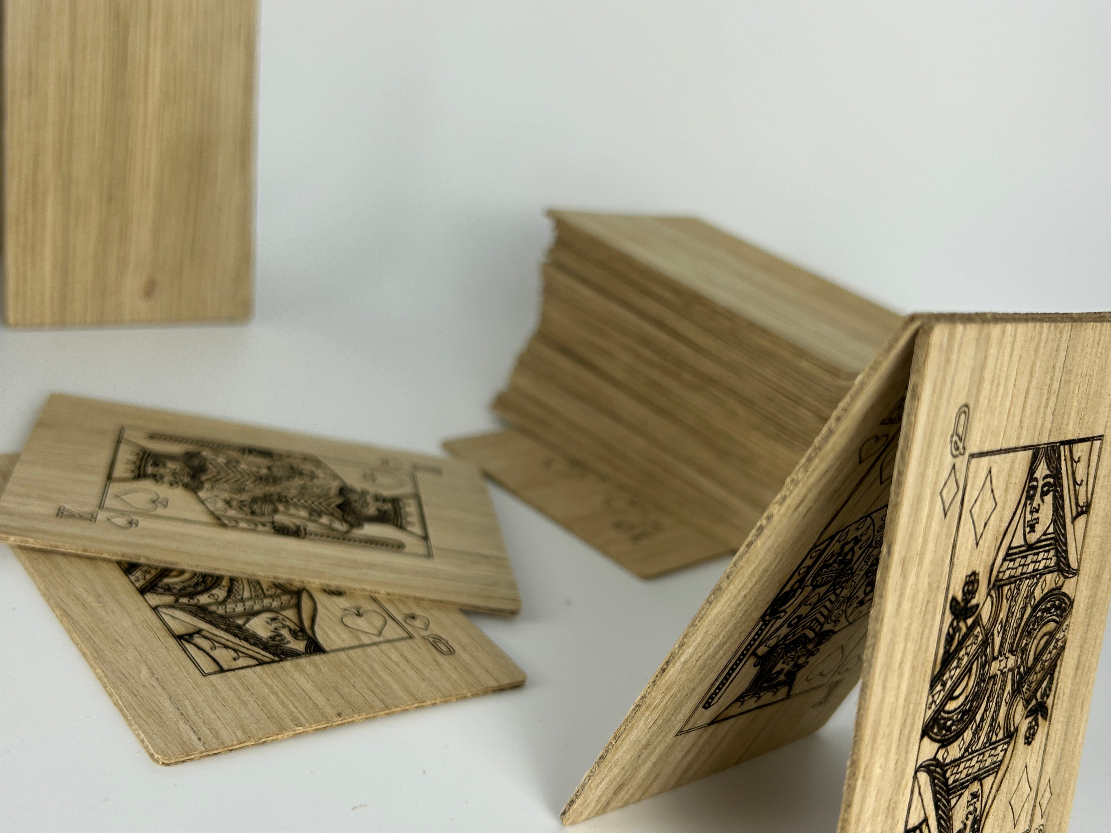 Luxury Wooden Playing Cards, Oak Veneer 36 Card Deck, Laser Engraved European Playing Cards, Handmade in Estonia