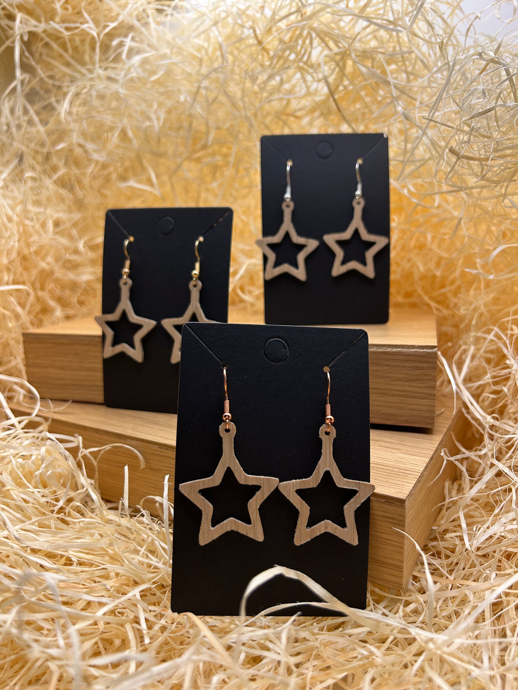 Emma Wooden Earrings – Handmade Oak Star Earrings, Lightweight Scandinavian Jewelry, Gift for Her