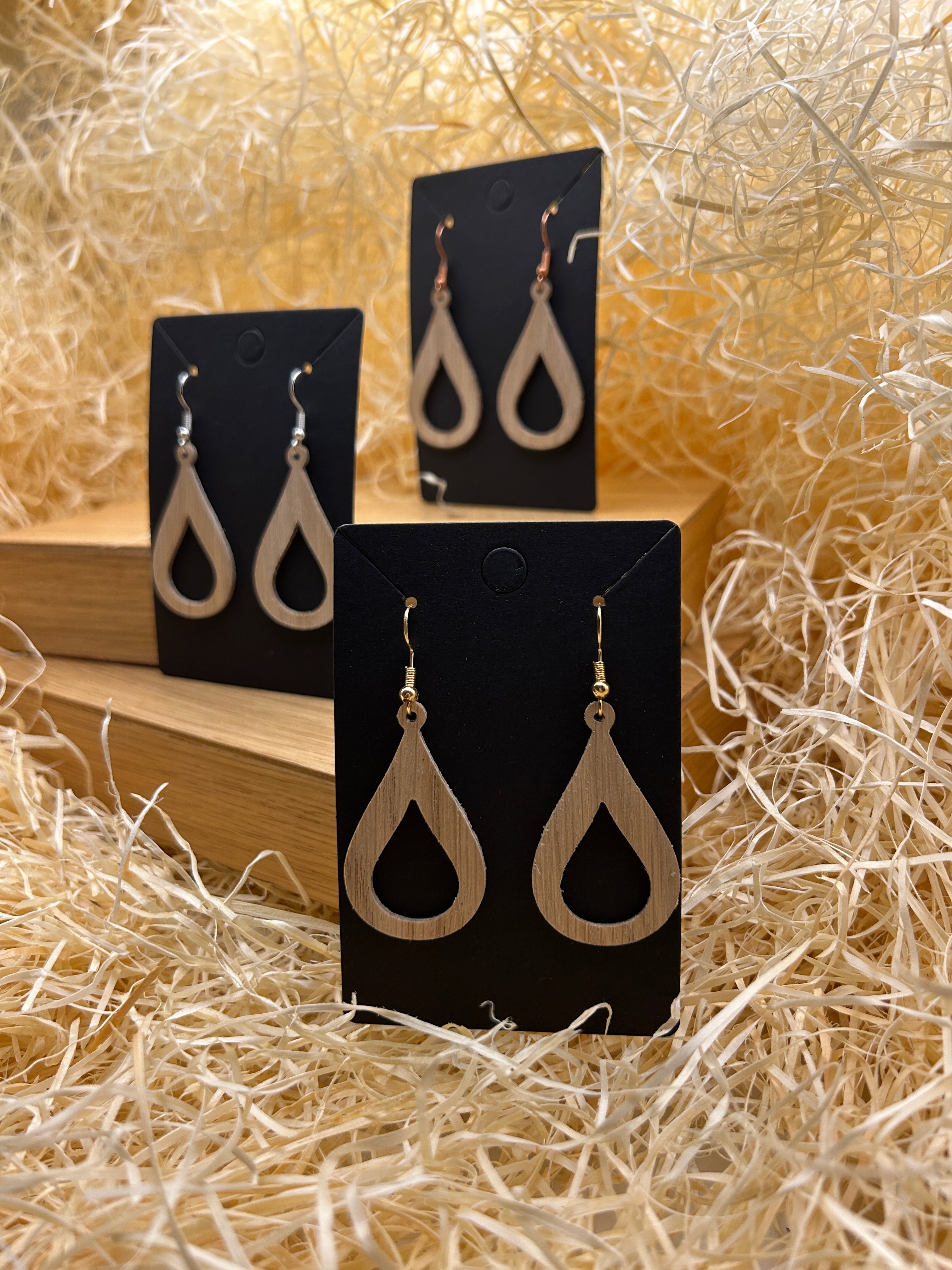 Mary Wooden Earrings – Handmade Oak Teardrop Earrings, Minimalist Scandinavian Jewelry, Gift for Her