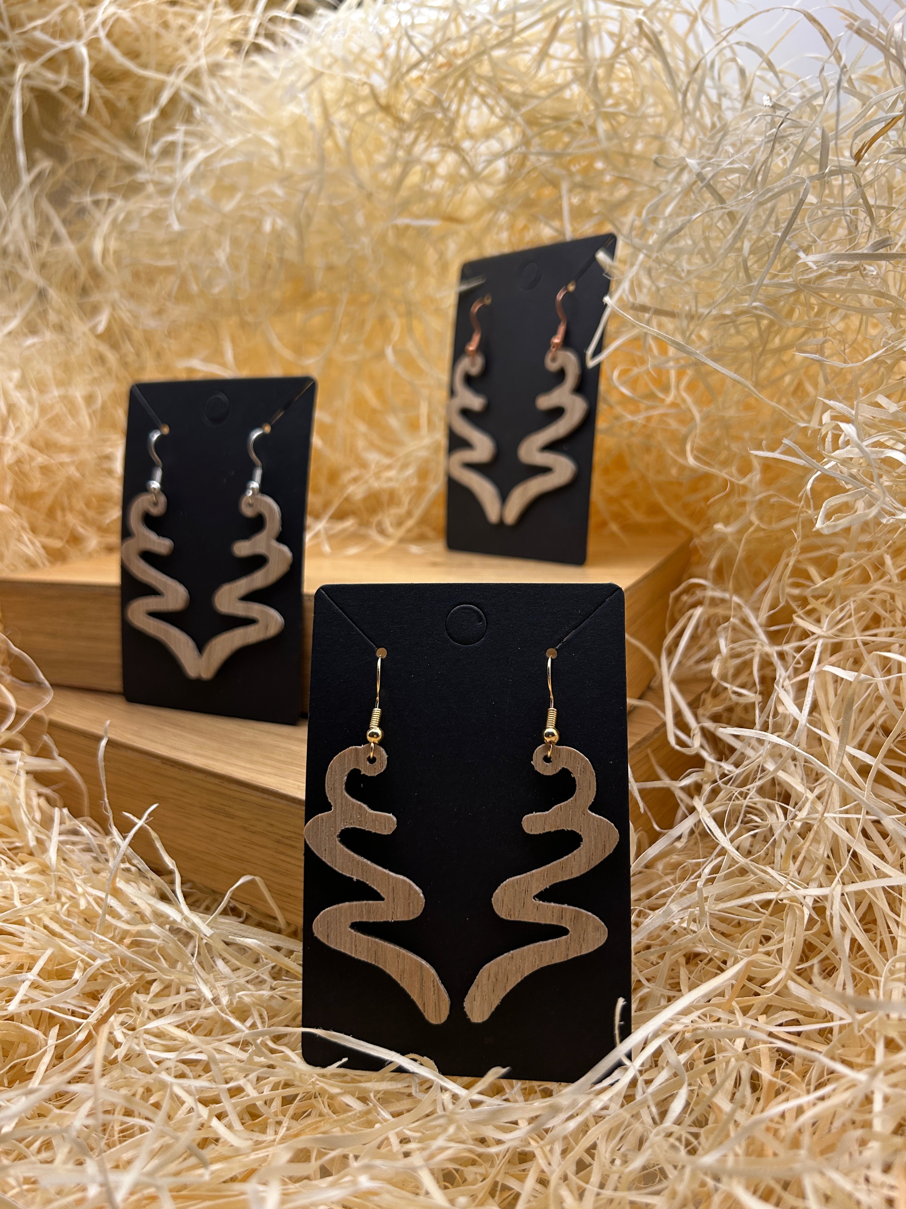Maya Wooden Earrings – Handmade Oak Abstract Earrings, Organic Scandinavian Jewelry, Gift for Her