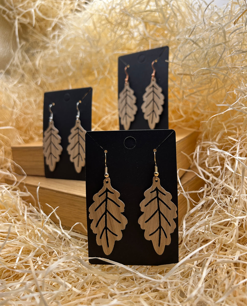 Anna Wooden Earrings – Handmade Oak Leaf Earrings, Scandinavian Nature Inspired Jewelry, Gift for Her