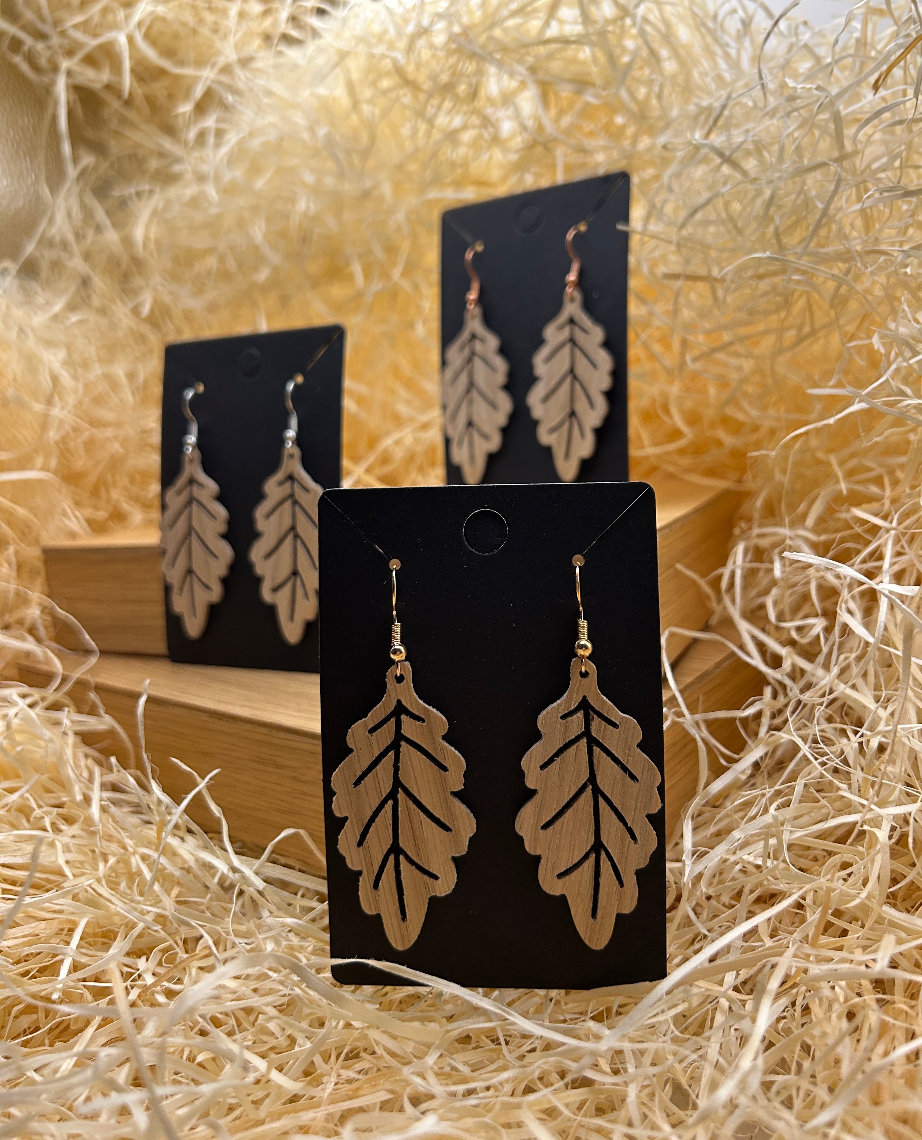 Anna Wooden Earrings – Handmade Oak Leaf Earrings, Scandinavian Nature Inspired Jewelry, Gift for Her