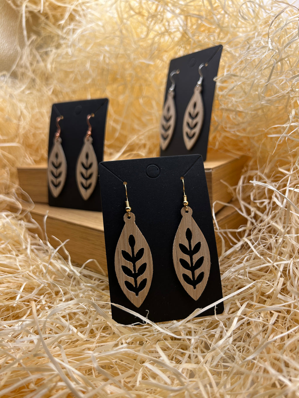 Olivia Wooden Earrings – Handmade Oak Botanical Leaf Earrings, Scandinavian Jewelry, Gift for Her