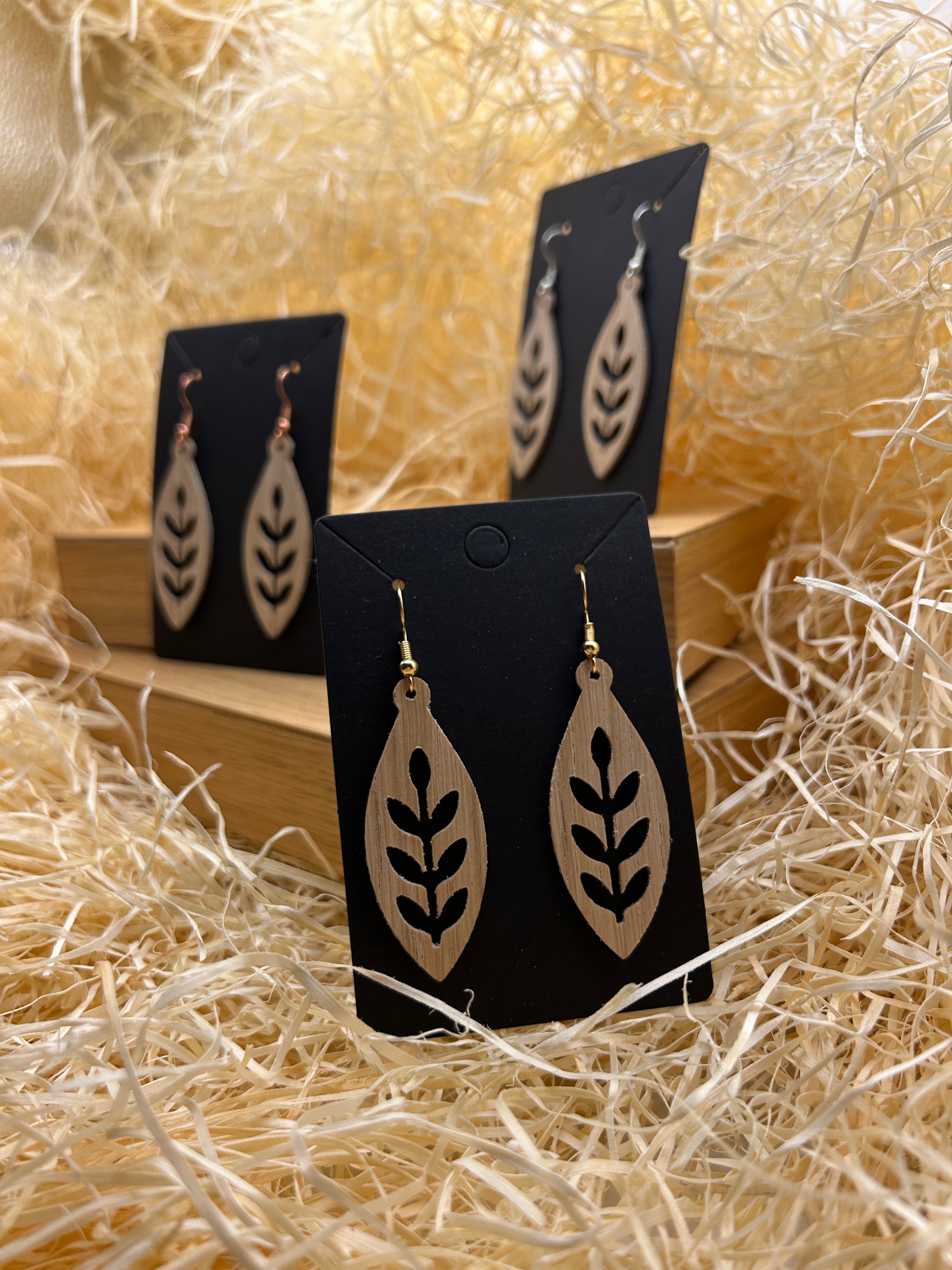 Olivia Wooden Earrings – Handmade Oak Botanical Leaf Earrings, Scandinavian Jewelry, Gift for Her
