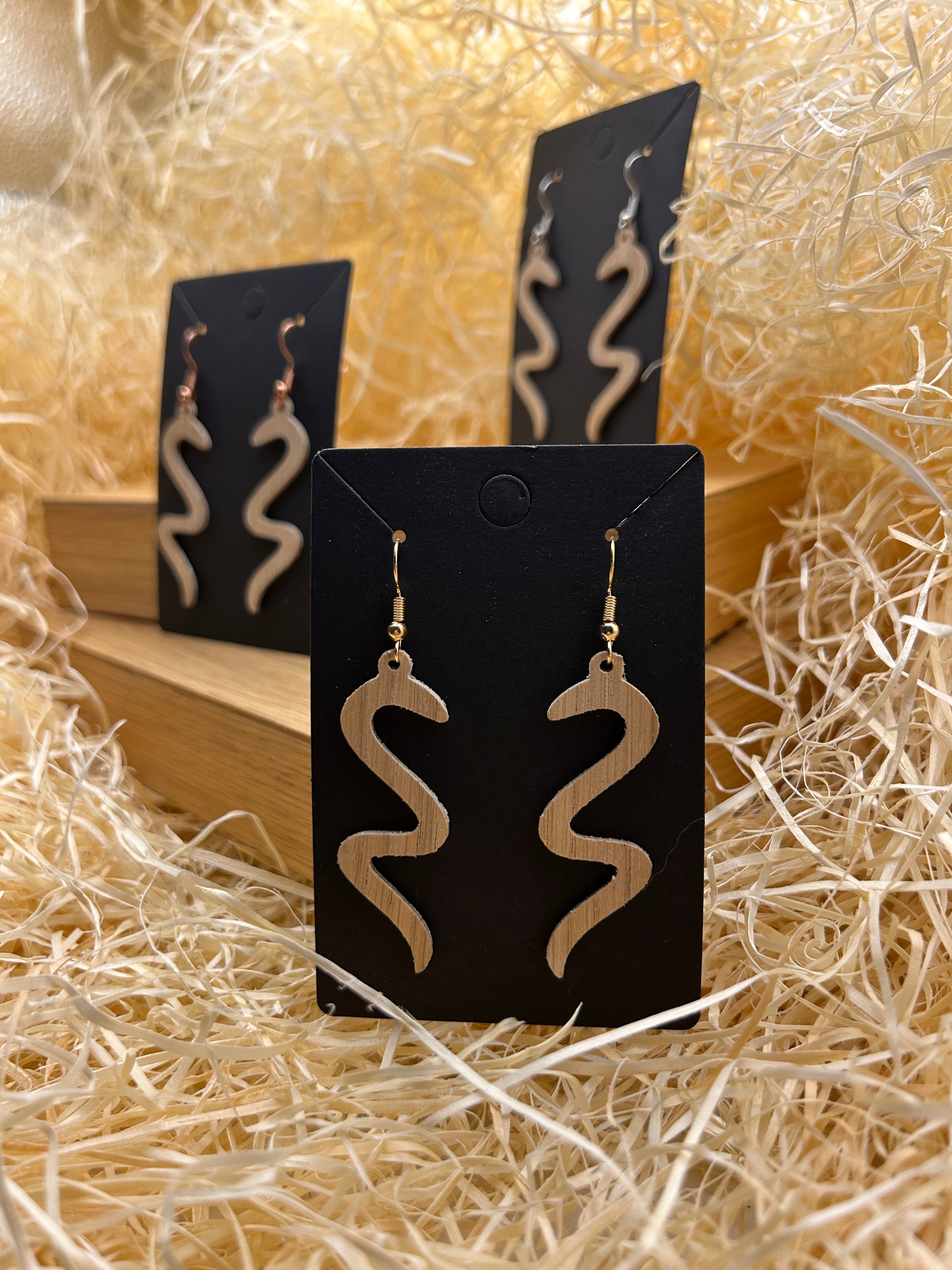 Nia Wooden Earrings – Handmade Oak Abstract Earrings, Lightweight Scandinavian Jewelry, Gift for Her