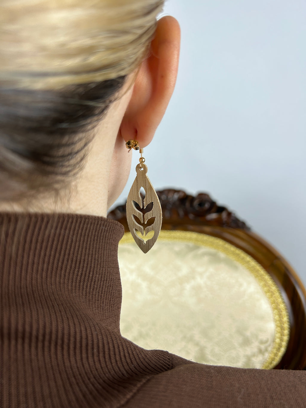 Olivia Wooden Earrings – Handmade Oak Botanical Leaf Earrings, Scandinavian Jewelry, Gift for Her