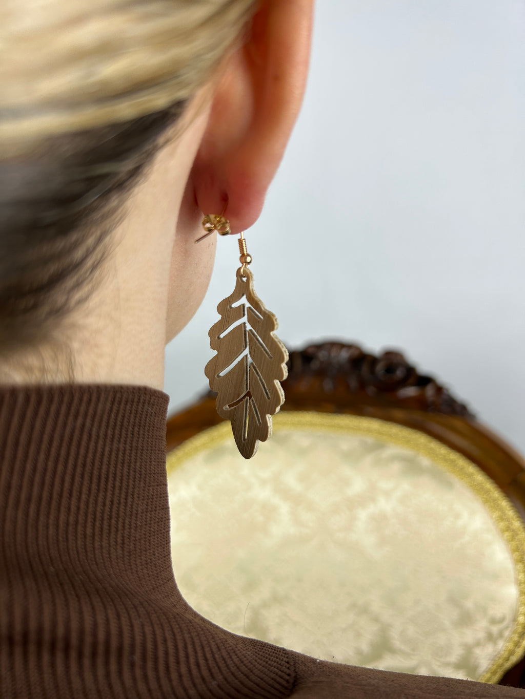 Anna Wooden Earrings – Handmade Oak Leaf Earrings, Scandinavian Nature Inspired Jewelry, Gift for Her